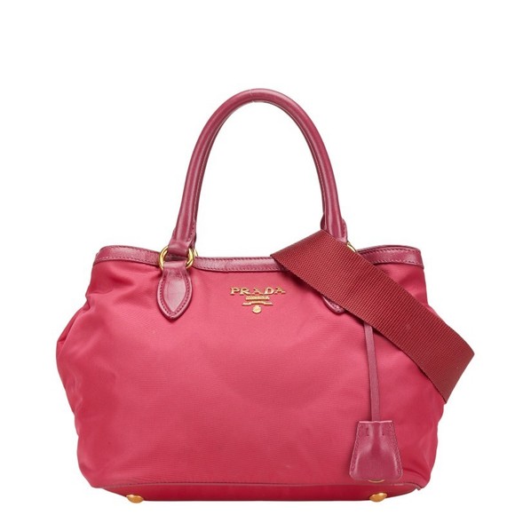 Prada Bag Pink Leather Shoulder Nylon - Picture 1 of 8